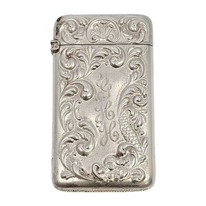 Antique Gilbert Sterling Silver Match Safe Vesta Case with Monogram #21300